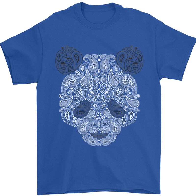 Paisly Panda Bear Mens T-Shirt 100% Cotton Royal Blue