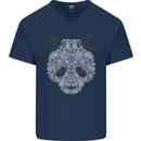 Paisly Panda Bear Mens V-Neck Cotton T-Shirt Navy Blue