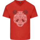 Paisly Panda Bear Mens V-Neck Cotton T-Shirt Red