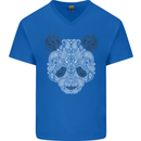Paisly Panda Bear Mens V-Neck Cotton T-Shirt Royal Blue