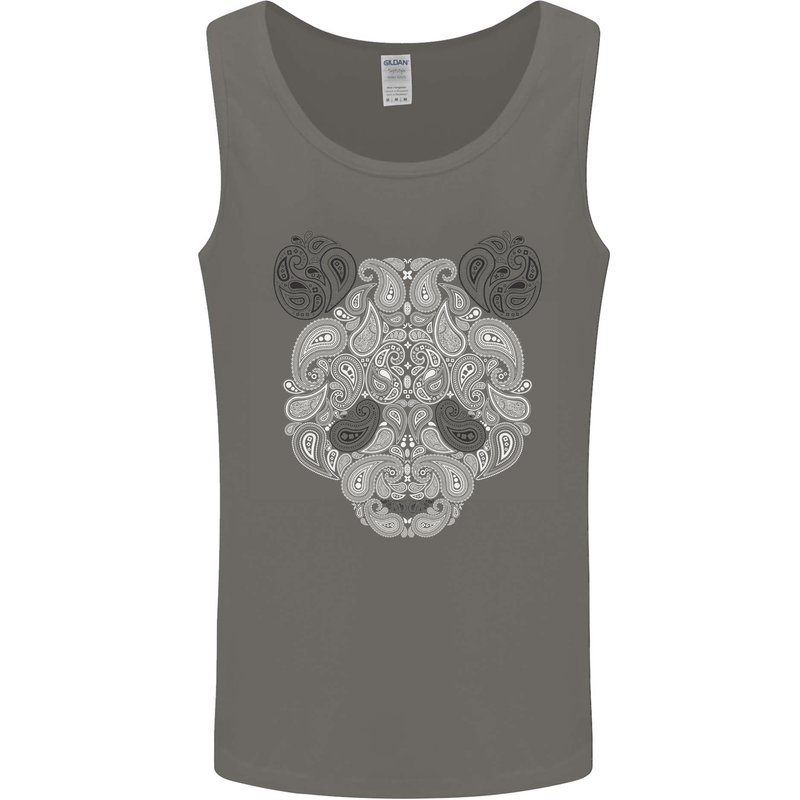 Paisly Panda Bear Mens Vest Tank Top Charcoal