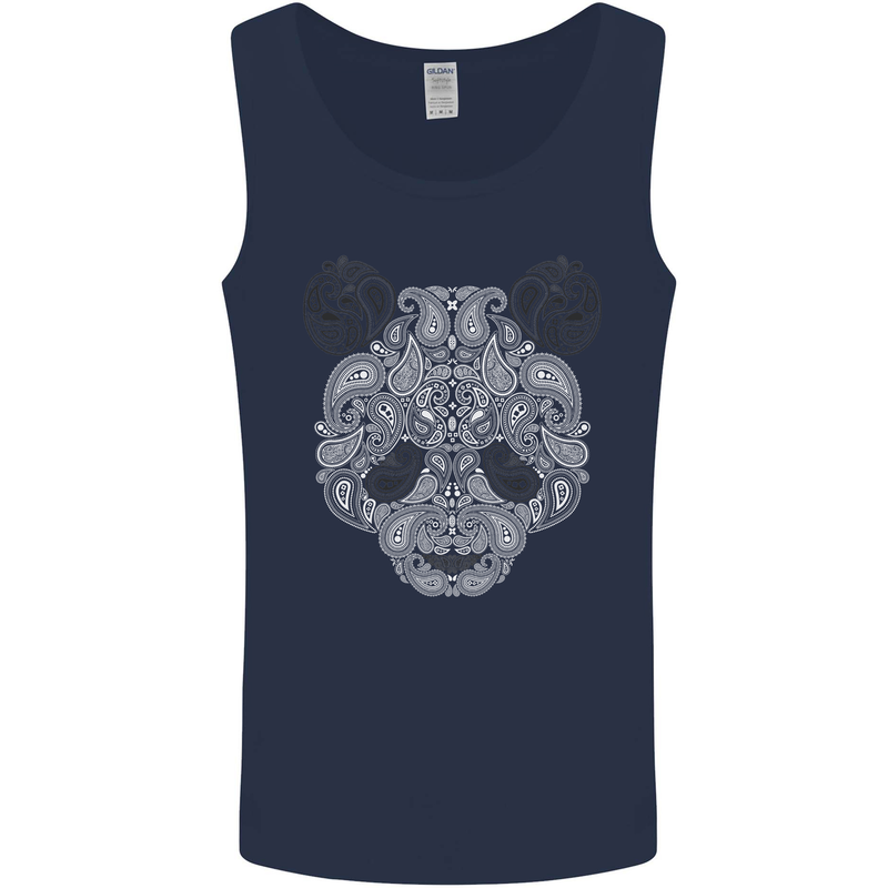 Paisly Panda Bear Mens Vest Tank Top Navy Blue