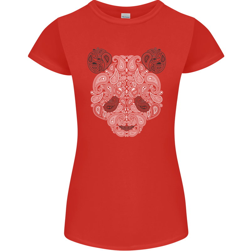 Paisly Panda Bear Womens Petite Cut T-Shirt Red