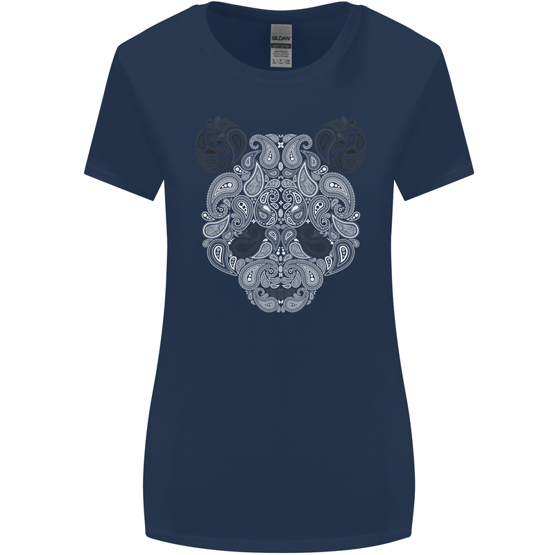 Paisly Panda Bear Womens Wider Cut T-Shirt Navy Blue