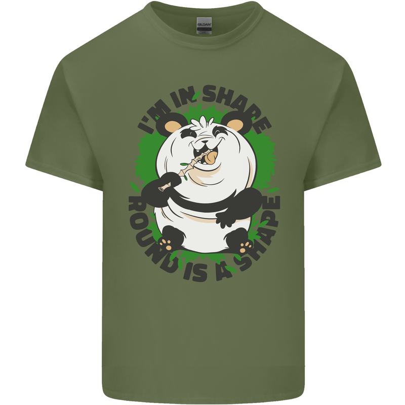 Panda Bear Funny Overweight Fat Humour Mens Cotton T-Shirt Tee Top Military Green