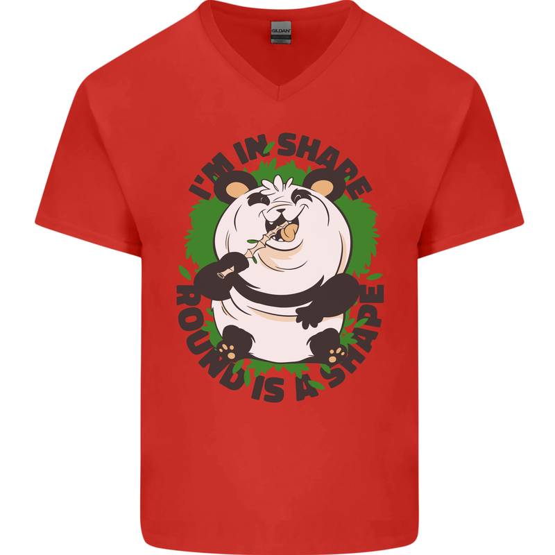 Panda Bear Funny Overweight Fat Humour Mens V-Neck Cotton T-Shirt Red