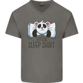 Panda Bear Funny Sleep Sleeping Nightwear Mens V-Neck Cotton T-Shirt Charcoal