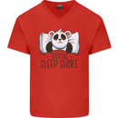 Panda Bear Funny Sleep Sleeping Nightwear Mens V-Neck Cotton T-Shirt Red
