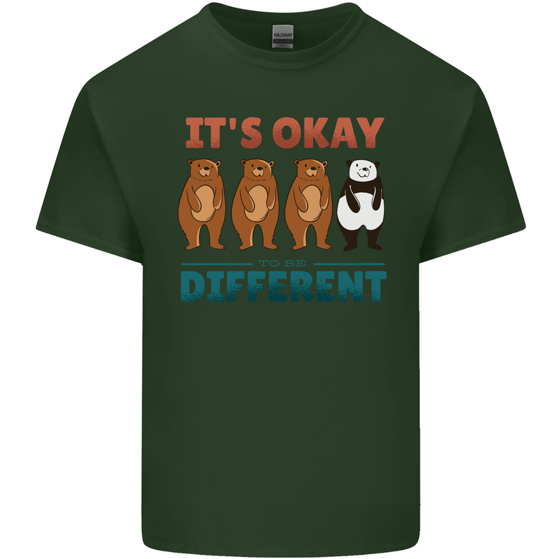 Panda Bear LGBT It's Okay to Be Different Mens Cotton T-Shirt Tee Top Forest Green