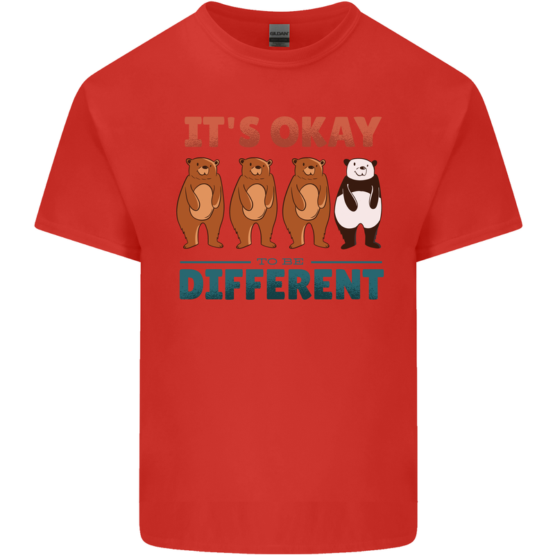 Panda Bear LGBT It's Okay to Be Different Mens Cotton T-Shirt Tee Top Red