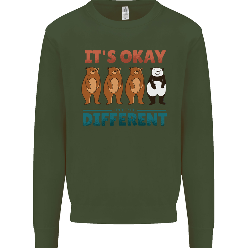 Panda Bear LGBT It's Okay to Be Different Mens Sweatshirt Jumper Forest Green