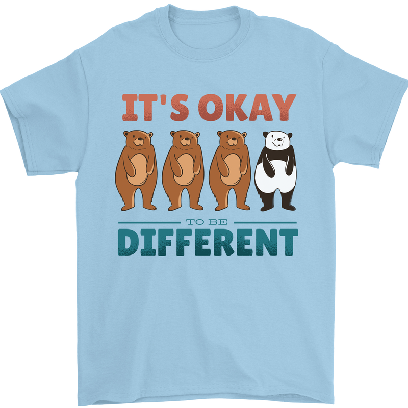 Panda Bear LGBT It's Okay to Be Different Mens T-Shirt Cotton Gildan Light Blue