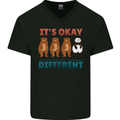 Panda Bear LGBT It's Okay to Be Different Mens V-Neck Cotton T-Shirt Black