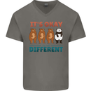 Panda Bear LGBT It's Okay to Be Different Mens V-Neck Cotton T-Shirt Charcoal