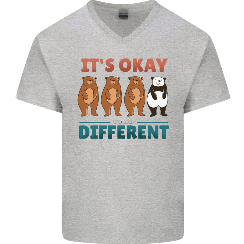 Panda Bear LGBT It's Okay to Be Different Mens V-Neck Cotton T-Shirt Sports Grey