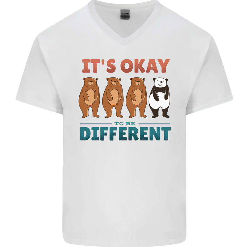 Panda Bear LGBT It's Okay to Be Different Mens V-Neck Cotton T-Shirt White