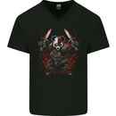 Panda Warrior Bear MMA SCI-FI Samurai Mens V-Neck Cotton T-Shirt Black