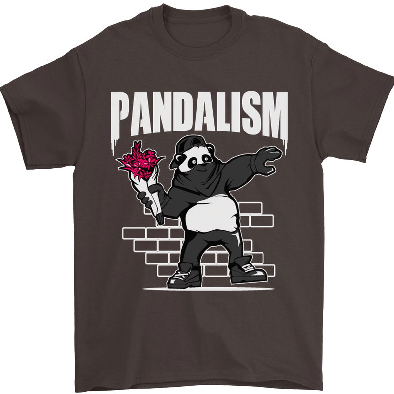 Pandalism Banksy Style Street Art Graffiti Mens T-Shirt Cotton Gildan Dark Chocolate