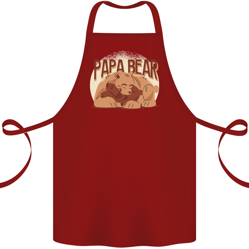 Papa Bear Funny Fathers Day Cotton Apron 100% Organic Maroon