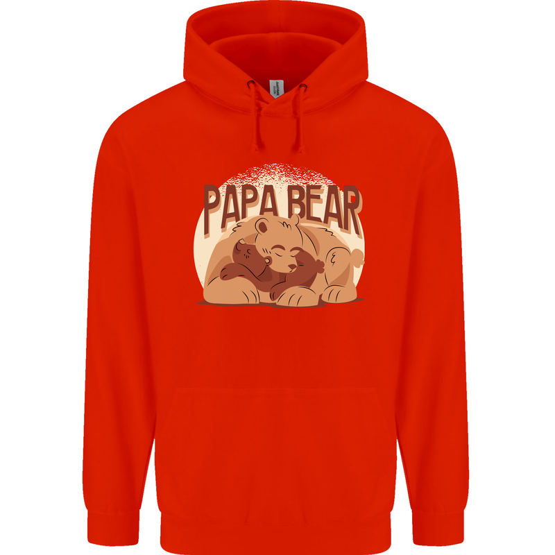 Papa Bear Funny Fathers Day Mens 80% Cotton Hoodie Bright Red