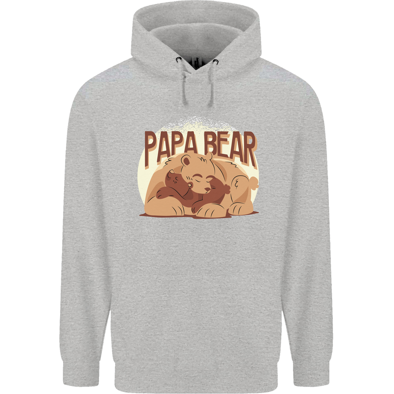 Papa Bear Funny Fathers Day Mens 80% Cotton Hoodie Sports Grey