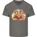Papa Bear Funny Fathers Day Mens V-Neck Cotton T-Shirt Charcoal