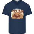 Papa Bear Funny Fathers Day Mens V-Neck Cotton T-Shirt Navy Blue