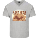 Papa Bear Funny Fathers Day Mens V-Neck Cotton T-Shirt Sports Grey