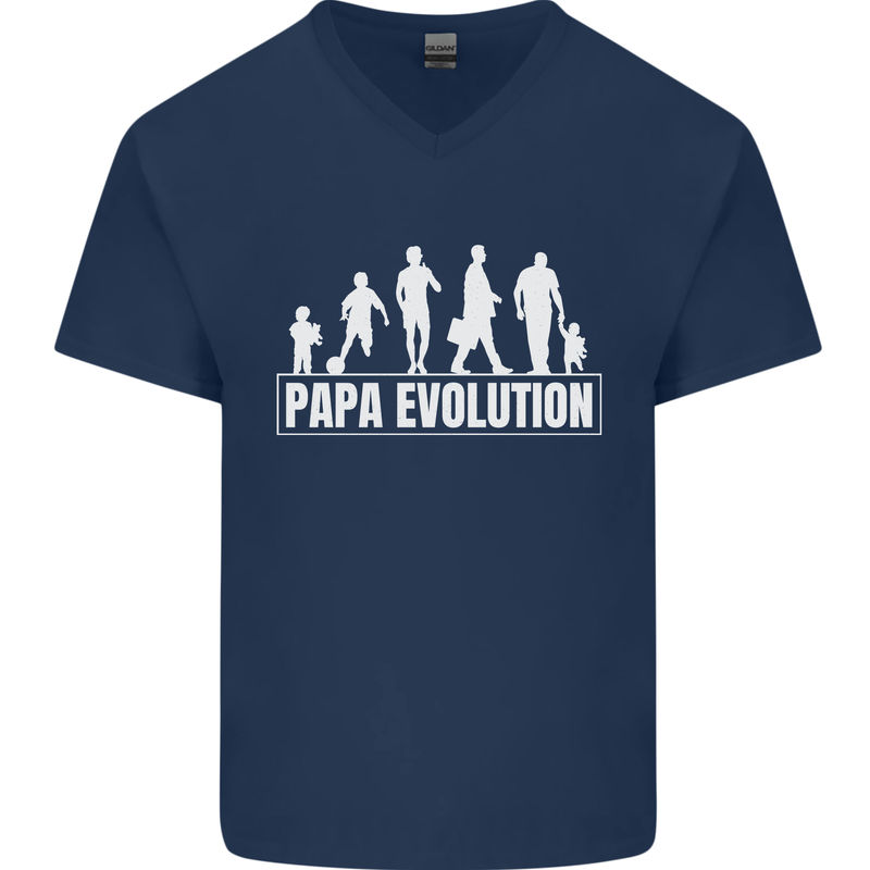 Papa Evolution Fathers Day Mens V-Neck Cotton T-Shirt Navy Blue