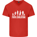 Papa Evolution Fathers Day Mens V-Neck Cotton T-Shirt Red