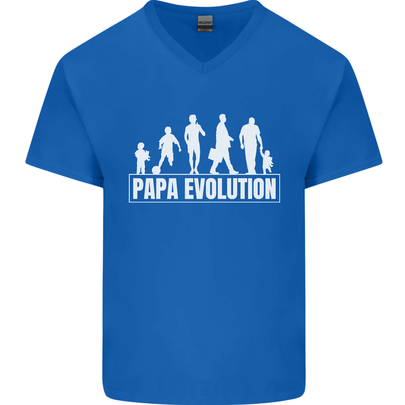 Papa Evolution Fathers Day Mens V-Neck Cotton T-Shirt Royal Blue