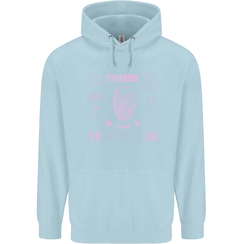 Paranoid Conspiracy Skull Childrens Kids Hoodie Light Blue