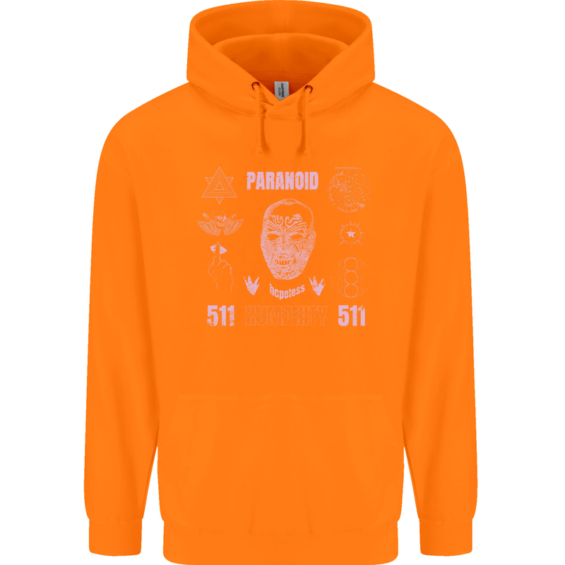 Paranoid Conspiracy Skull Childrens Kids Hoodie Orange