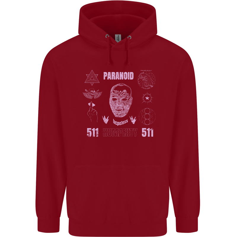 Paranoid Conspiracy Skull Childrens Kids Hoodie Red