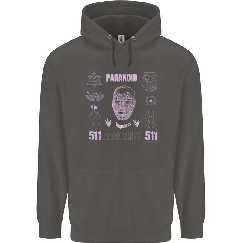 Paranoid Conspiracy Skull Childrens Kids Hoodie Storm Grey