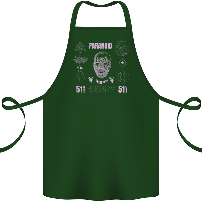 Paranoid Conspiracy Skull Cotton Apron 100% Organic Forest Green