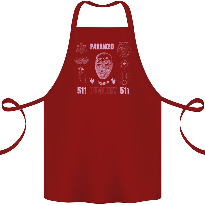 Paranoid Conspiracy Skull Cotton Apron 100% Organic Maroon