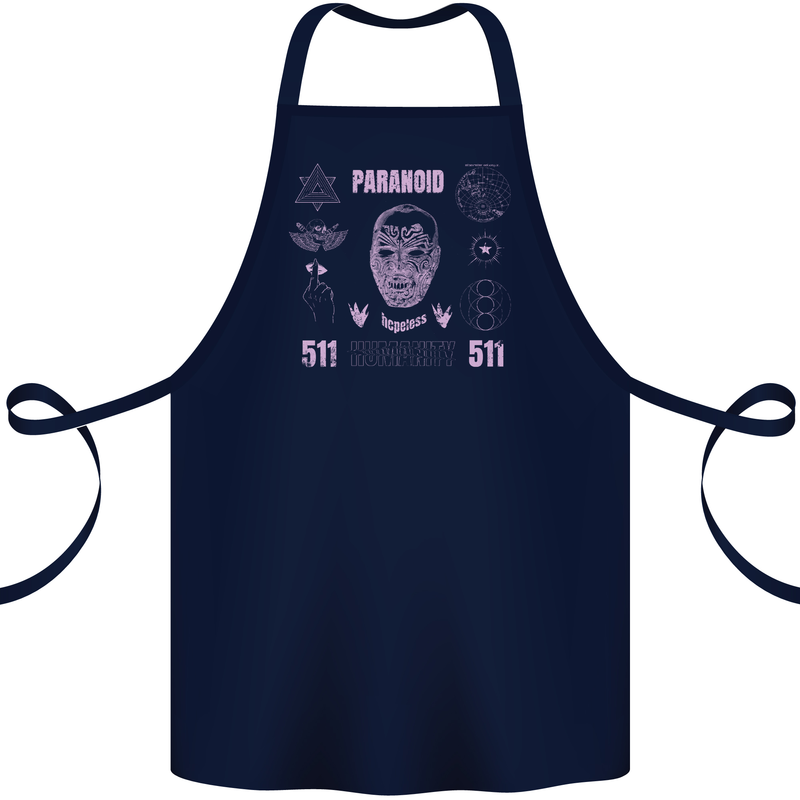 Paranoid Conspiracy Skull Cotton Apron 100% Organic Navy Blue