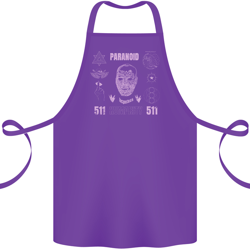 Paranoid Conspiracy Skull Cotton Apron 100% Organic Purple