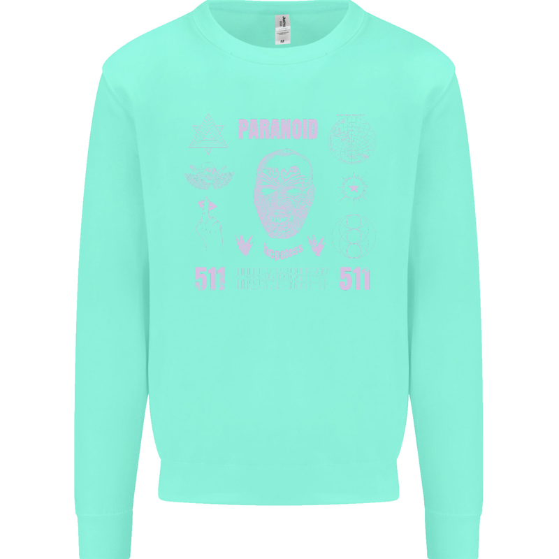 Paranoid Conspiracy Skull Kids Sweatshirt Jumper Peppermint