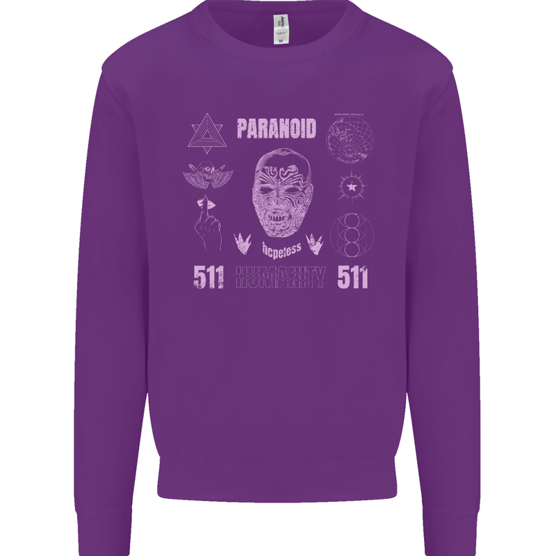 Paranoid Conspiracy Skull Kids Sweatshirt Jumper Purple