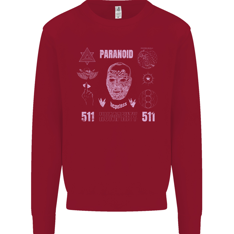 Paranoid Conspiracy Skull Kids Sweatshirt Jumper Red