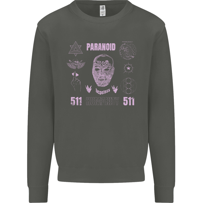 Paranoid Conspiracy Skull Kids Sweatshirt Jumper Storm Grey