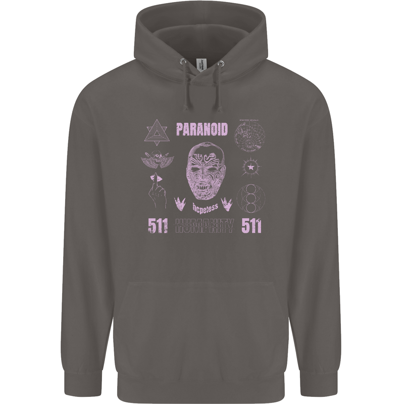 Paranoid Conspiracy Skull Mens 80% Cotton Hoodie Charcoal