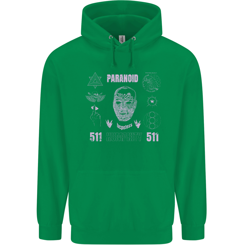 Paranoid Conspiracy Skull Mens 80% Cotton Hoodie Irish Green