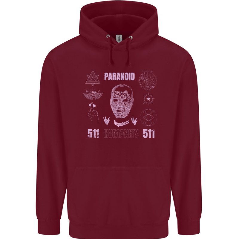 Paranoid Conspiracy Skull Mens 80% Cotton Hoodie Maroon