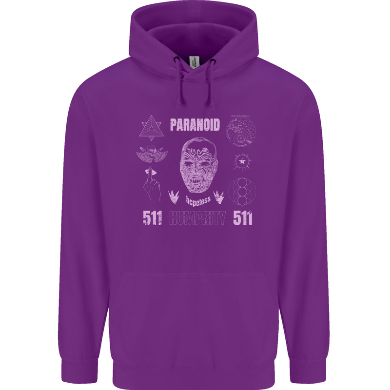 Paranoid Conspiracy Skull Mens 80% Cotton Hoodie Purple