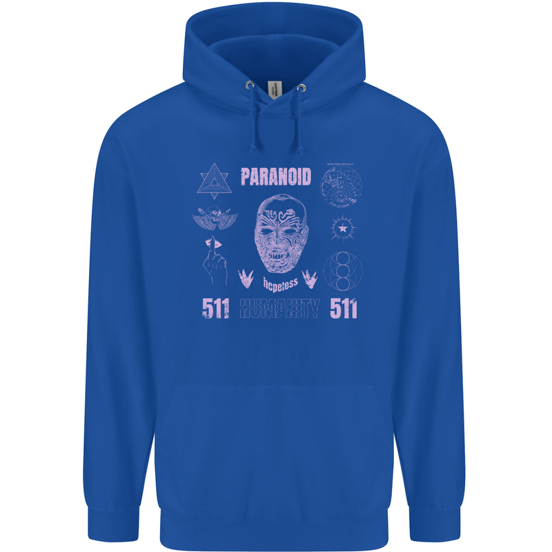Paranoid Conspiracy Skull Mens 80% Cotton Hoodie Royal Blue