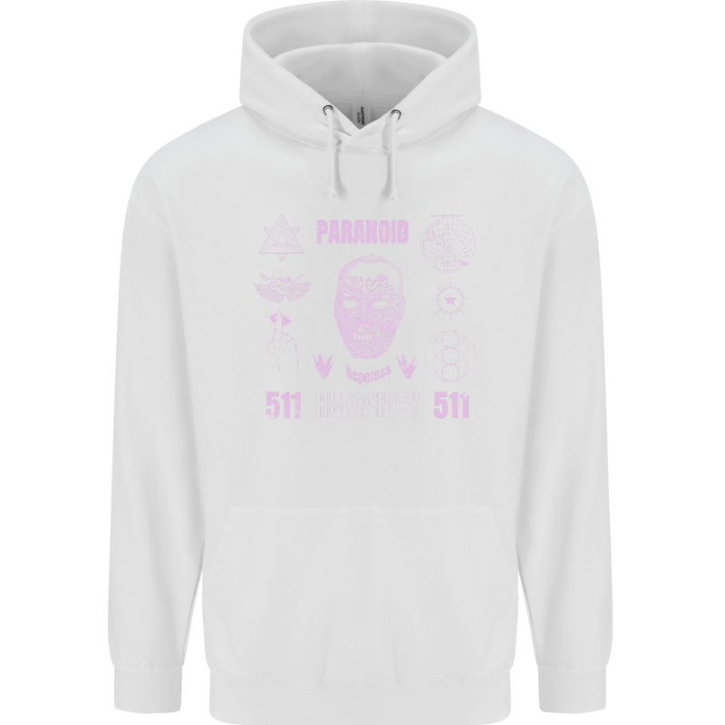 Paranoid Conspiracy Skull Mens 80% Cotton Hoodie White