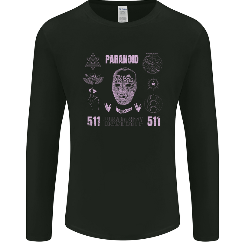 Paranoid Conspiracy Skull Mens Long Sleeve T-Shirt Black